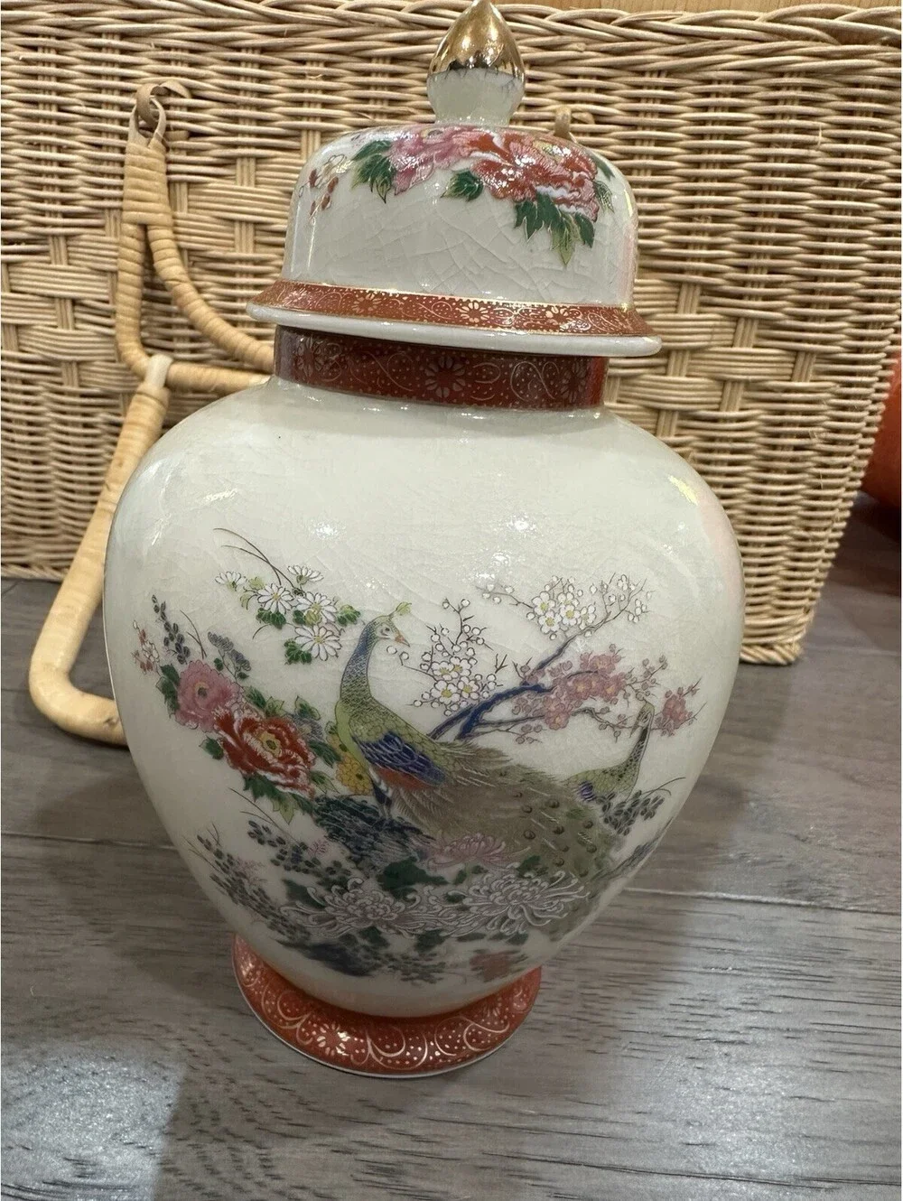 Vintage 1950s Japanese Satsuma Porcelain Ginger Jar Excellent Condition 8